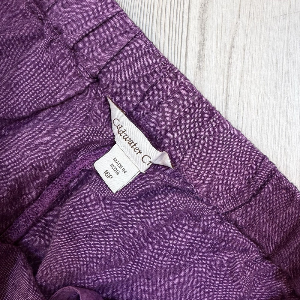 Coldwater Creek Deep Plum Cropped Linen-Blend Pants - Picture 5 of 11